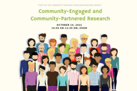 Community Engaged Scholarship at Duke poster in orange and blue